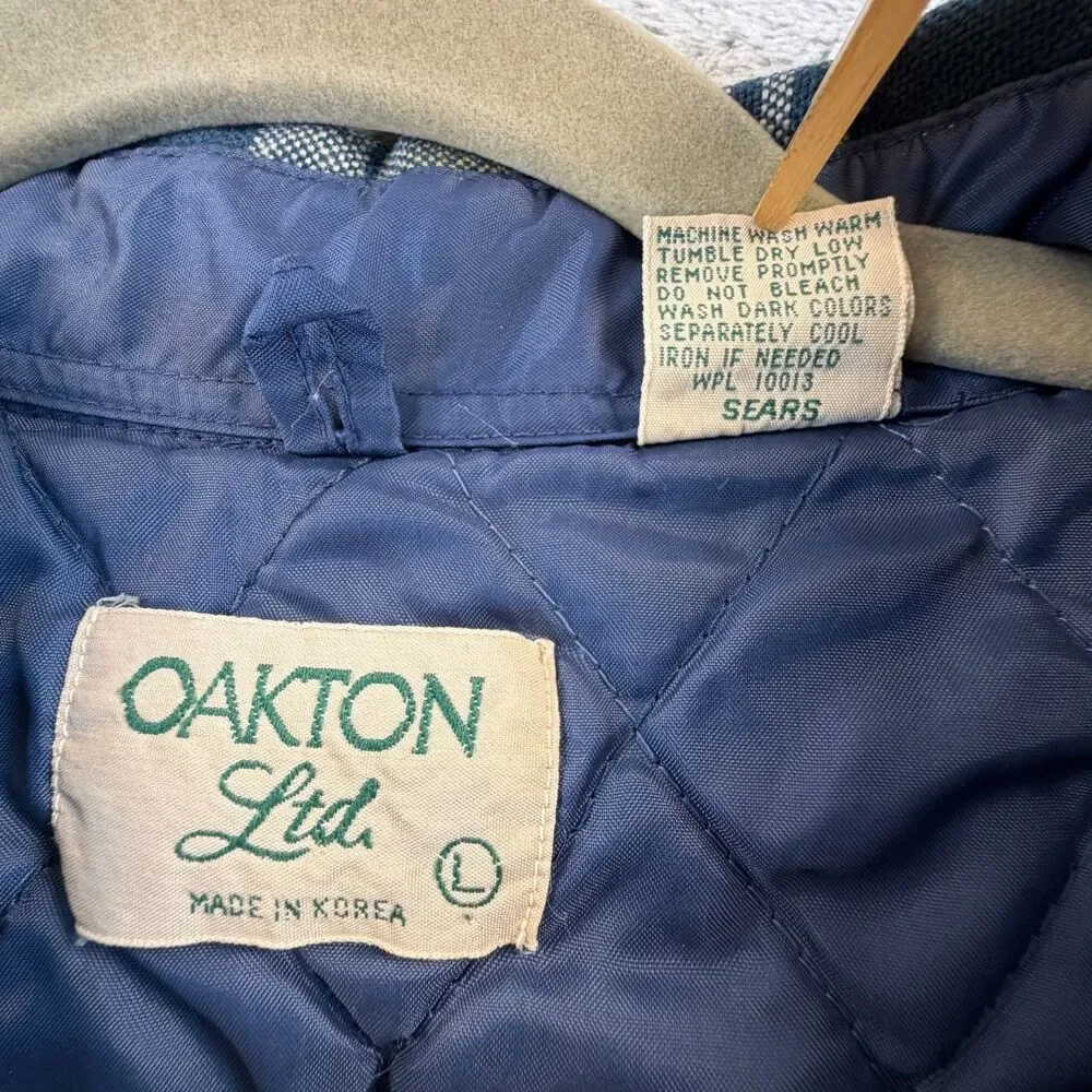 Oakton Ltd Vintage Flannel Shirt Jacket Mens Large Plaid Quilted Lined